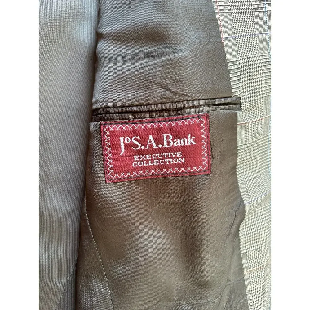 Vintage Jos. A Bank (Exec. Collection) Glen Plaid 100% Wool Blazer, Made in USA